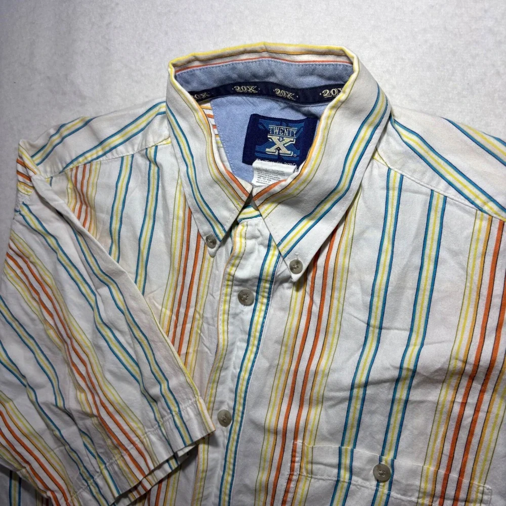Wrangler Twenty X Mens Medium Short Sleeve Button Down Shirt‎ Striped Western M